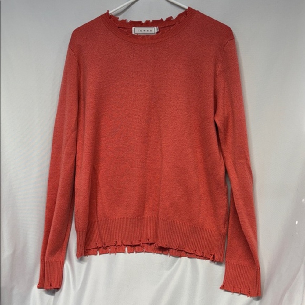 Rowen distressed long sleeve wool blend Sweater with Frayed Edges L